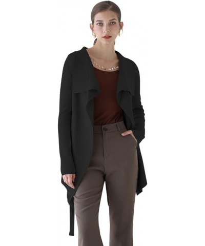 Women's Classy Light Tan/Black Open Front Knit Coat Cardigan Black-wide Lapel $25.25 Sweaters