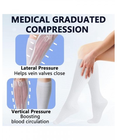 Cotton Compression Socks for Women and Men 4/6 Pairs 8-15/15-20 mmHg Knee High Socks for Sports Travel Nurse Edema 6 Pairs Wh...