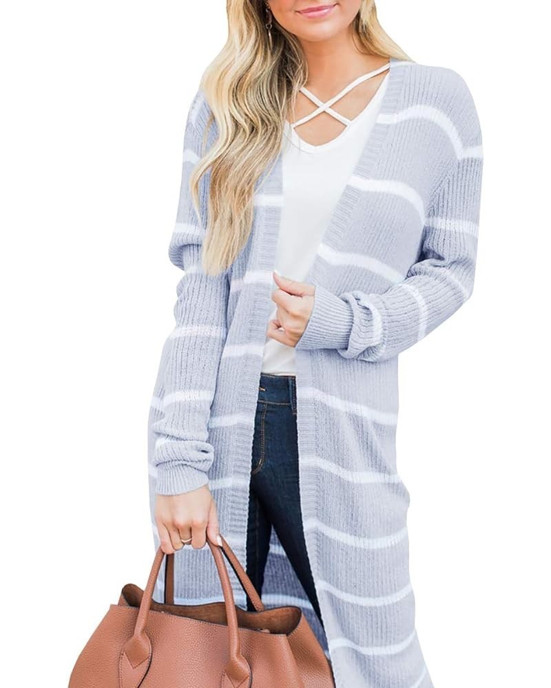 Lovaru Womens Boho Open Front Cardigan Colorblock Long Sleeve Loose Knit Lightweight Sweaters Grey $20.07 Sweaters