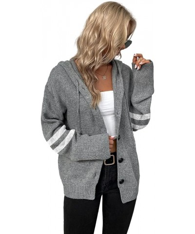 Women's Casual Cardigan V Neck Button Down Hooded Sweaters Long Sleeve Hoodies Outfits Striped-lightgrey $19.94 Sweaters