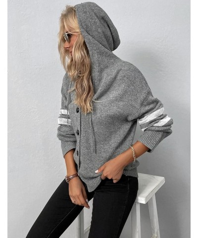 Women's Casual Cardigan V Neck Button Down Hooded Sweaters Long Sleeve Hoodies Outfits Striped-lightgrey $19.94 Sweaters