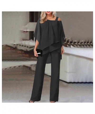 Women's Wedding Guest Chiffon Pant Suits Elegant Half Sleeve 2 Piece Set Formal Evening Party Outfit Bblack $22.56 Suits