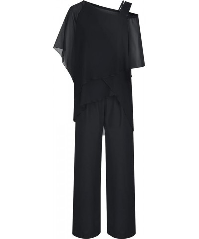 Women's Wedding Guest Chiffon Pant Suits Elegant Half Sleeve 2 Piece Set Formal Evening Party Outfit Bblack $22.56 Suits