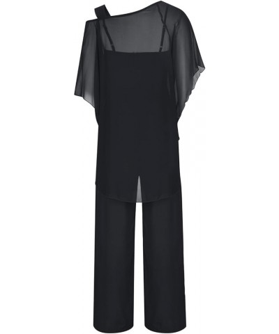 Women's Wedding Guest Chiffon Pant Suits Elegant Half Sleeve 2 Piece Set Formal Evening Party Outfit Bblack $22.56 Suits