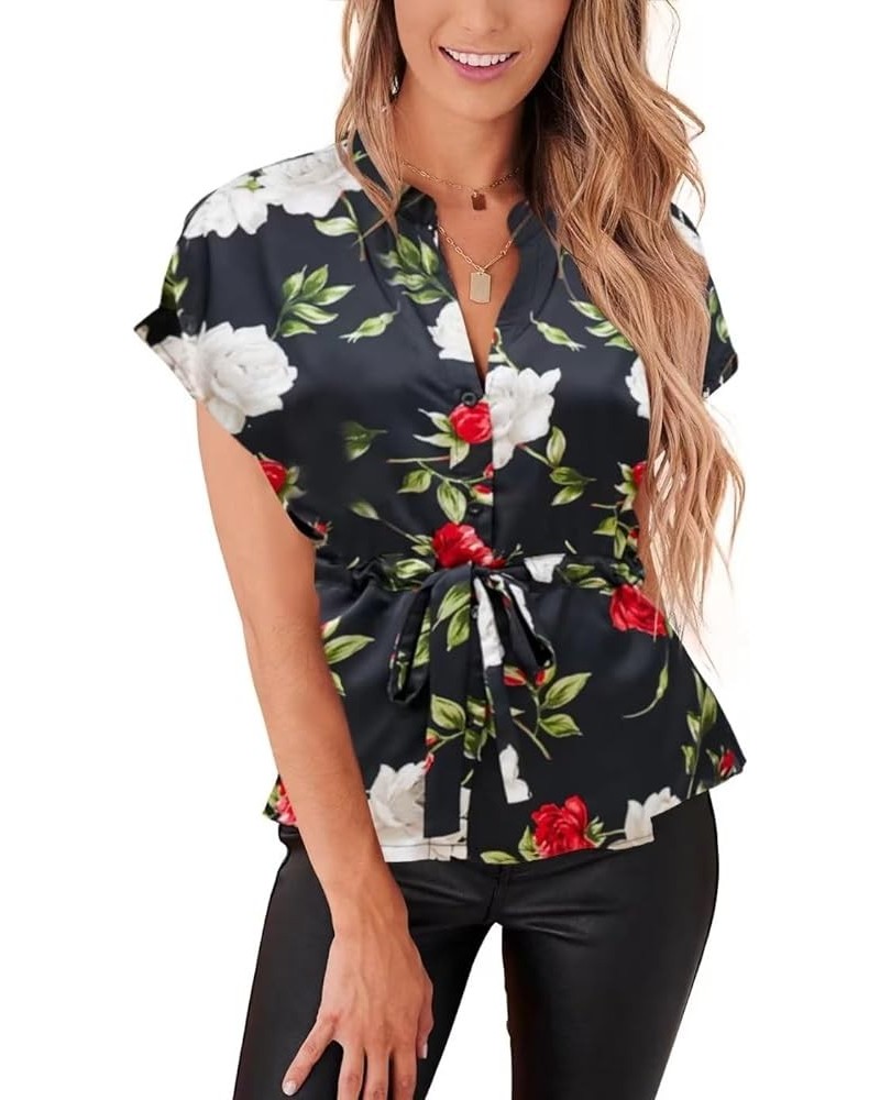 Womens Button Down Blouses Casual Peplum Summer Tops Dressy Chiffon Work Blouse Floral18 $14.85 Blouses