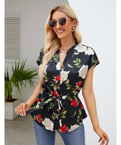 Womens Button Down Blouses Casual Peplum Summer Tops Dressy Chiffon Work Blouse Floral18 $14.85 Blouses