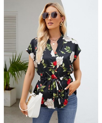 Womens Button Down Blouses Casual Peplum Summer Tops Dressy Chiffon Work Blouse Floral18 $14.85 Blouses