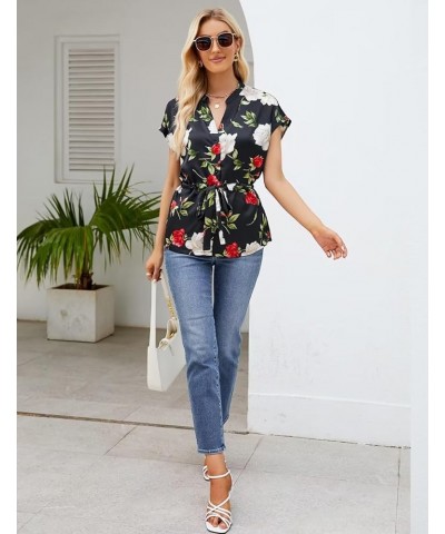 Womens Button Down Blouses Casual Peplum Summer Tops Dressy Chiffon Work Blouse Floral18 $14.85 Blouses