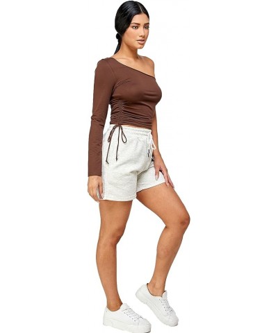 Shorts for Women Casual Summer Drawstring Comfy Fleece Drawstring High Waist Running Shorts with Pockets Oatmeal $9.84 Shorts