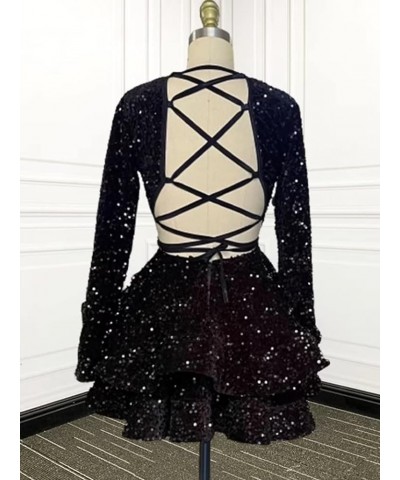 Long Sleeve Sequin Homecoming Dresses 2024 V Neck Short Prom Dresses for Teens Sexy Backless Mini Cocktail Party Gown Blush $...