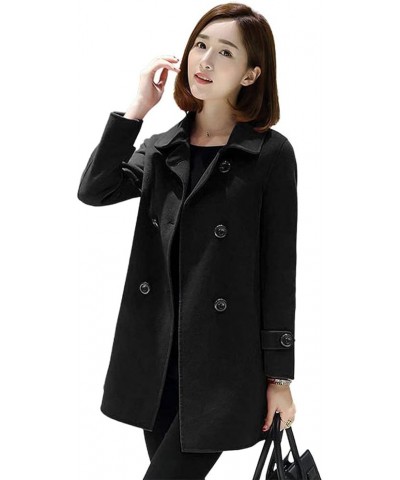 Womens Double Breasted Wool Jackets Casual Classic Fit Pea Coat Outwear Black $30.47 Jackets