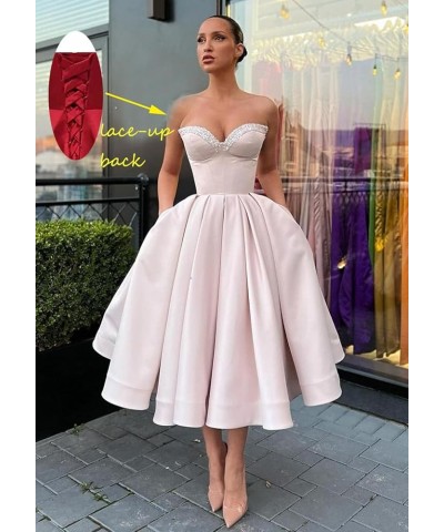 Women's Short Prom Dresses Ruched A-line Satin Sequins Tea Length Formal Evening Party Dress with Pockets Teal $34.96 Dresses