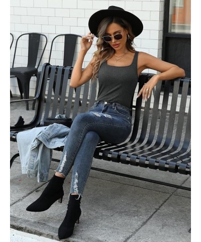 Tank Top for Women with Built-in Padded Bra Adjustable Wide Strap Camisole Cotton Cami Shirts Gray $14.83 Tanks