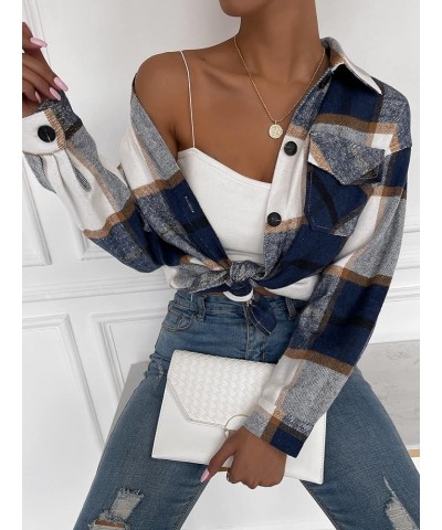 Women's Casual Flannel Plaid Lapel Button Down Long Sleeve Blouses Tops Deep Black $25.19 Blouses