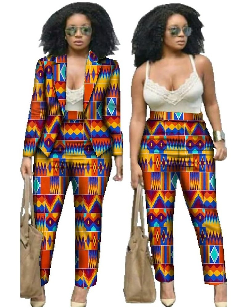 Women African Print Coat Kente Top and Pants Blazer Suit Sets T3 $31.89 Suits