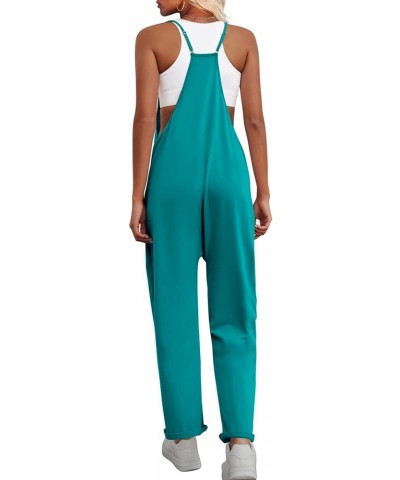 Womens V Neck Sleeveless Jumpsuits Loose Overalls Spaghetti Strap Harem Long Pants With Pockets Teal $23.59 Jumpsuits