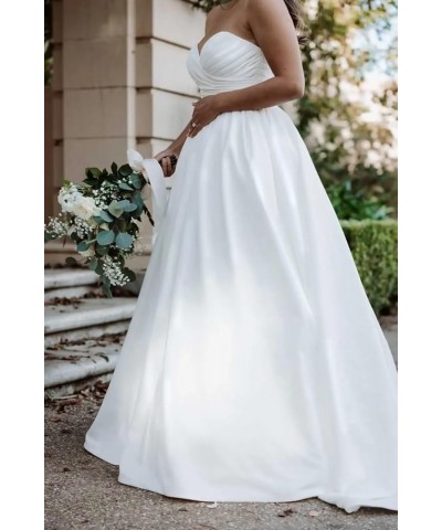 Strapless Satin Wedding Dresses for Bride White Backless Bow Bridal Evening Party Ball Gown with Pocket Style04-white $43.30 ...