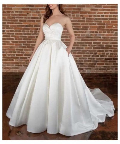 Strapless Satin Wedding Dresses for Bride White Backless Bow Bridal Evening Party Ball Gown with Pocket Style04-white $43.30 ...