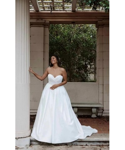 Strapless Satin Wedding Dresses for Bride White Backless Bow Bridal Evening Party Ball Gown with Pocket Style04-white $43.30 ...