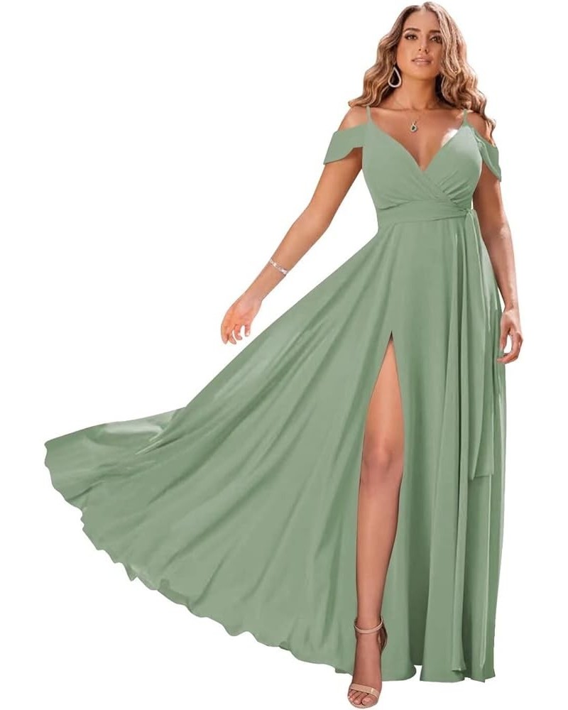 Off Shoulder Bridesmaid Dresses 2024 New Chiffon Pleated Wedding Guest Dresses Formal Evening Dress for Women,R49 Dusty Sage ...