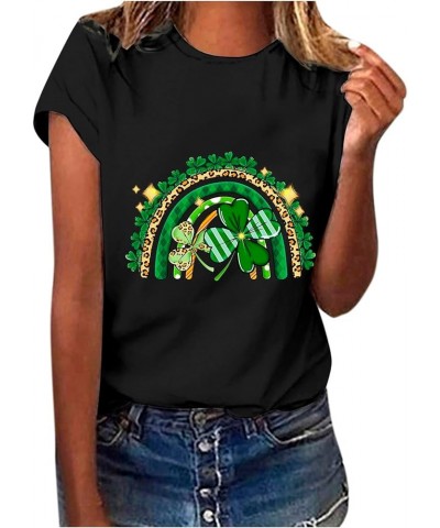 St. Patricks Day Shirts for Women Irish Lucky Clover Graphic Tops Short Sleeve Crewneck Casual Tees Shirt G11 Black $7.52 T-S...