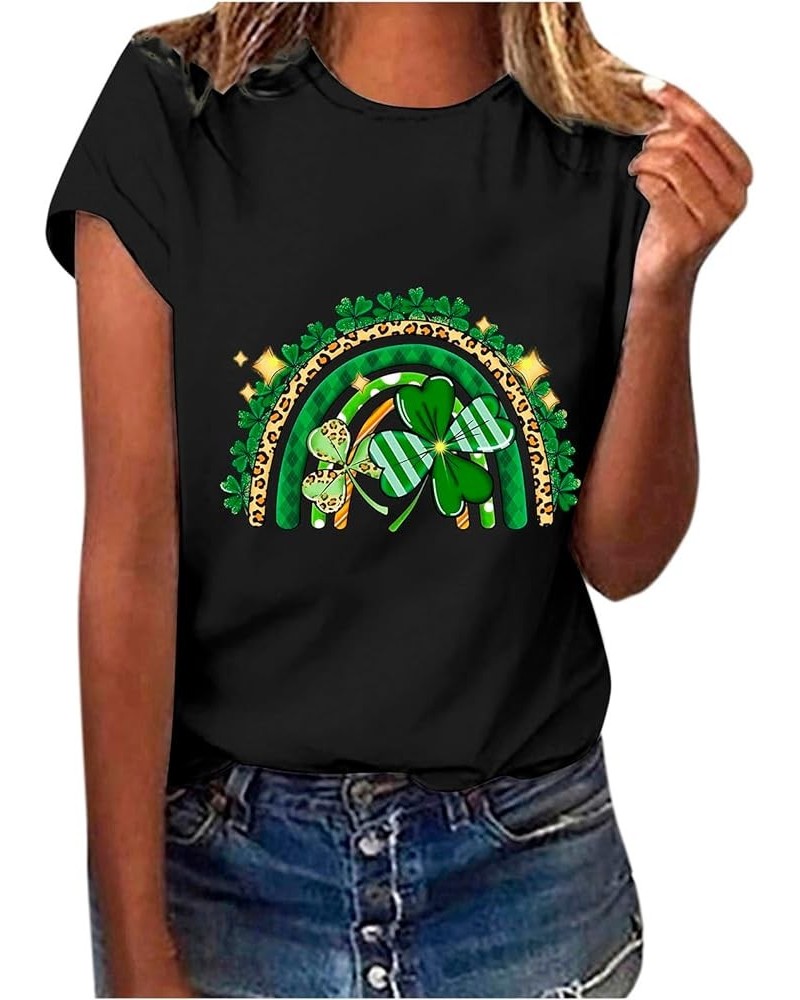 St. Patricks Day Shirts for Women Irish Lucky Clover Graphic Tops Short Sleeve Crewneck Casual Tees Shirt G11 Black $7.52 T-S...