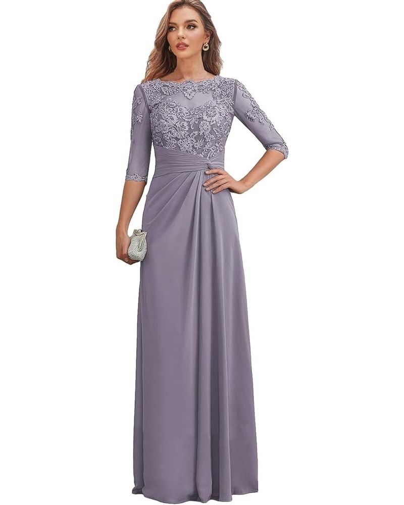 Women's Lace Mother of The Bride Dresses with Sleeves for Wedding Chiffon Ruched Long Formal Evening Dress Wisteria $38.22 Dr...