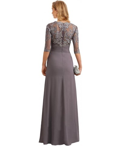 Women's Lace Mother of The Bride Dresses with Sleeves for Wedding Chiffon Ruched Long Formal Evening Dress Wisteria $38.22 Dr...