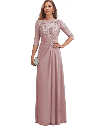 Women's Lace Mother of The Bride Dresses with Sleeves for Wedding Chiffon Ruched Long Formal Evening Dress Wisteria $38.22 Dr...