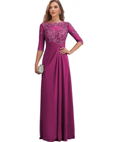 Women's Lace Mother of The Bride Dresses with Sleeves for Wedding Chiffon Ruched Long Formal Evening Dress Wisteria $38.22 Dr...