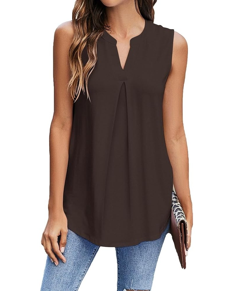 Womens Tank Tops V Neck Sleeveless Summer Shirts Loose Casual Tops Blouses (S-3XL) Brown $11.00 Tanks