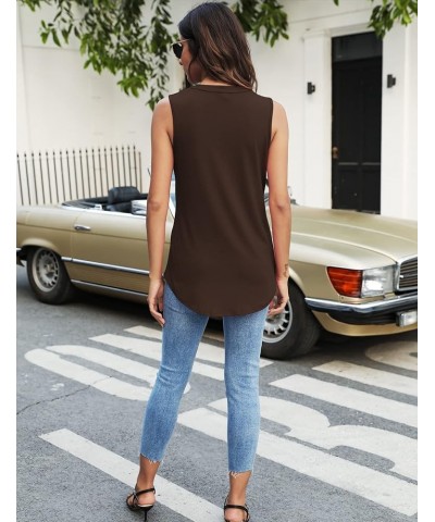 Womens Tank Tops V Neck Sleeveless Summer Shirts Loose Casual Tops Blouses (S-3XL) Brown $11.00 Tanks