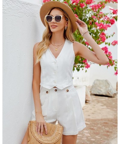 Jean Vests for Women Crop Denim Top Button Down Waistcoat Vest Tank Tops Fashion Casual Sleeveless Jacket Off-white $15.51 Vests