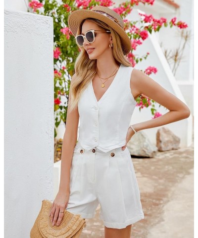 Jean Vests for Women Crop Denim Top Button Down Waistcoat Vest Tank Tops Fashion Casual Sleeveless Jacket Off-white $15.51 Vests