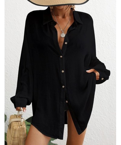 Swimsuit Coverup for Women Button Down Shirt Cover Up Beach Blouse Tops Black $12.80 Swimsuits