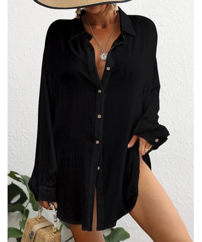 Swimsuit Coverup for Women Button Down Shirt Cover Up Beach Blouse Tops Black $12.80 Swimsuits