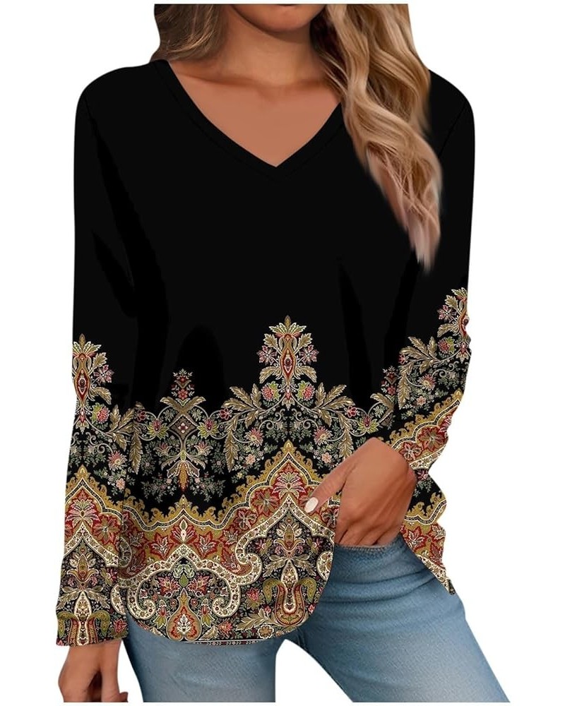 Womens Fall Fashion 2023 Winter Pullover V Neck Shirt Trendy Tunic Tops Casual Long Sleeve Pullovers Dressy Blouses 3-black $...