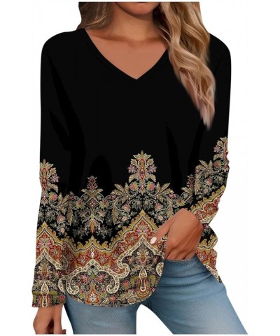 Womens Fall Fashion 2023 Winter Pullover V Neck Shirt Trendy Tunic Tops Casual Long Sleeve Pullovers Dressy Blouses 3-black $...