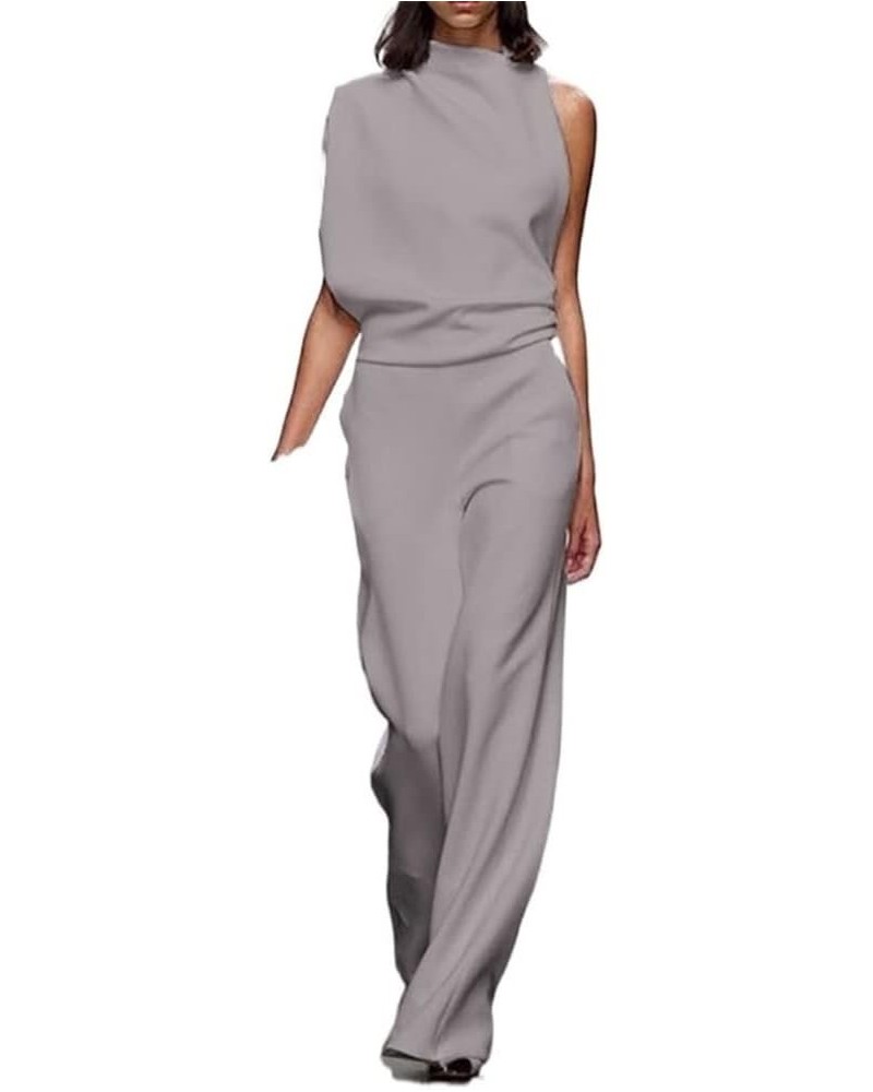 Women's Casual Solid Color Jumpsuit Half Turtleneck High Waist Wide Leg Rompers Elegant Long Pants Overalls Partywear (Color ...