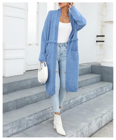 Women's Long Sleeves Sweaters Soft Knit Leopard Open Front Long Sleeve Cardigan Outwear Blue3 $20.68 Sweaters