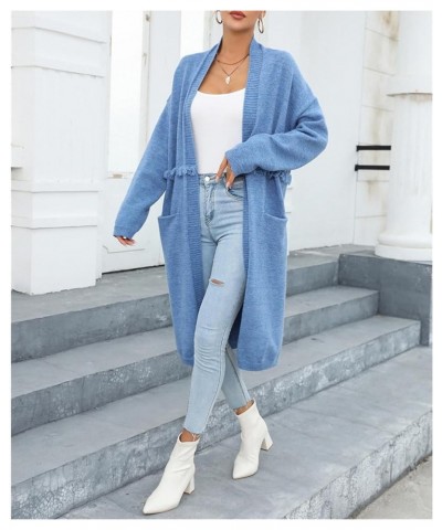 Women's Long Sleeves Sweaters Soft Knit Leopard Open Front Long Sleeve Cardigan Outwear Blue3 $20.68 Sweaters