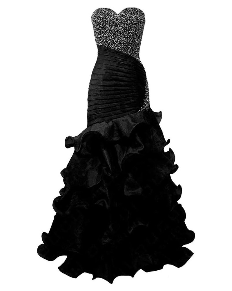 Beaded Sequins Mermaid Ruffles Long Formal Prom Dress Evening Gown Fuchsia US 14 14 Black $63.45 Dresses