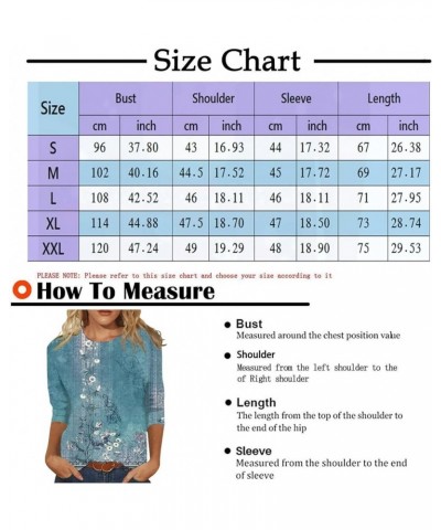 Womens Tops 2023 Summer 3/4 Sleeve Floral Printed Loose Tops Retro Crew Neck Stretch Going Out Shirts Baggy Blouses 01-blue $...