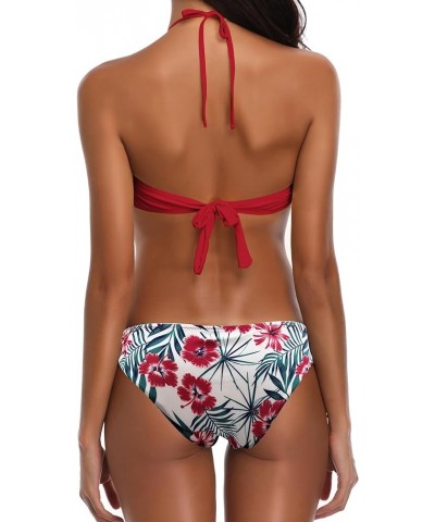 Women's Twist Halter Bandeau Bikini Set Strapless Bathing Suits String Two Piece Swimsuits Rose Red $18.48 Swimsuits