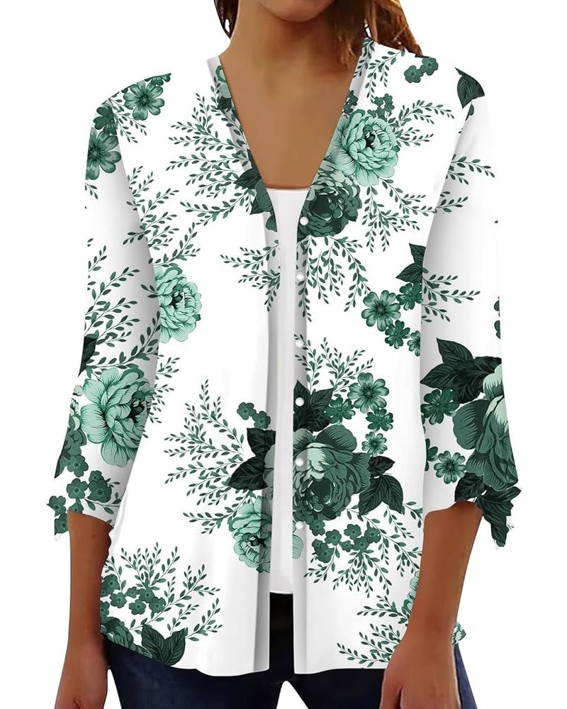 Button Up Cardigans for Women Fall Ethnic Floral Beachs Summer Shirts Plus Size Bell Sleeve Shawl Collar Tops Cotton B29-gree...