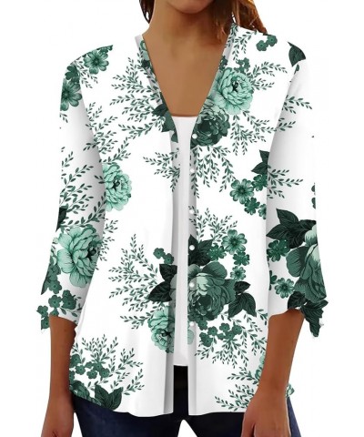 Button Up Cardigans for Women Fall Ethnic Floral Beachs Summer Shirts Plus Size Bell Sleeve Shawl Collar Tops Cotton B29-gree...