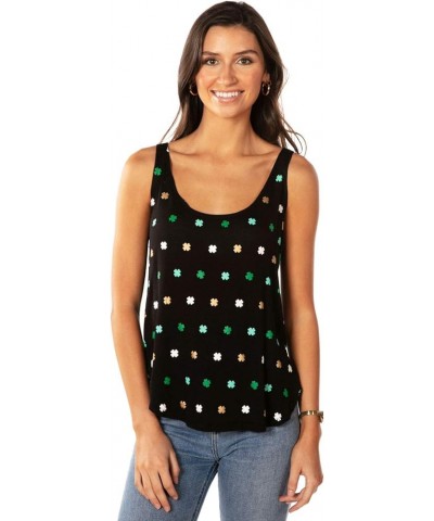 St. Patrick's Day Tank Tops for Women - Fun Holiday Tanks for St. Paddys Day Allover Tricolour Clover (Black) $12.97 Tanks