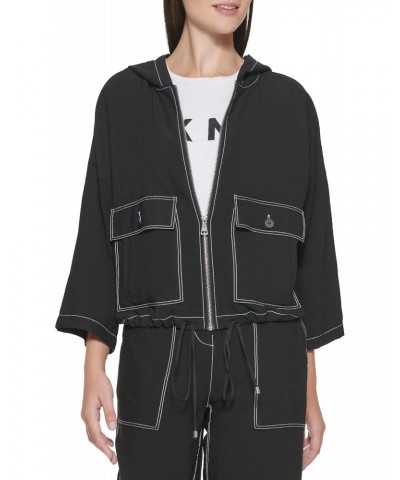 Women's Contrast Stitch Lightweight Everyday Jacket, Black, Large $38.38 Jackets