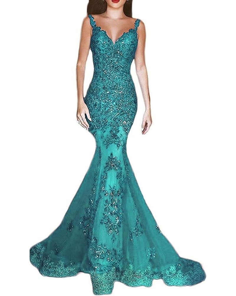 Women's Sparkly Sequin Mermaid Prom Dresses 2020 Long V-Neck Formal Wedding Evening Dress EV44 Light Sea Green $42.00 Dresses