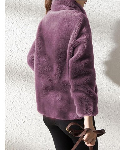 Women's Zip Up Sherpa Fleece Jacket Coat Long Sleeve Stand Collar Flannel Fuzzy Sweatshirt Hoodies Purple $18.62 Jackets